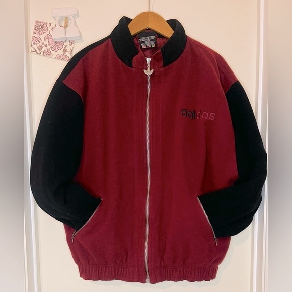 RARE VINTAGE Late 80's Adidas Trefoil Logo Wool Bomber Jacket, Large - Picture 1 of 15